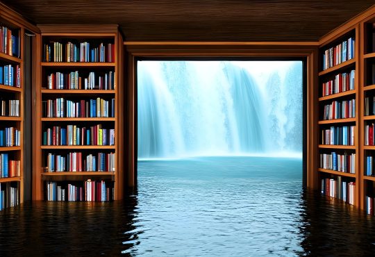 Bibliothèque sous une chute