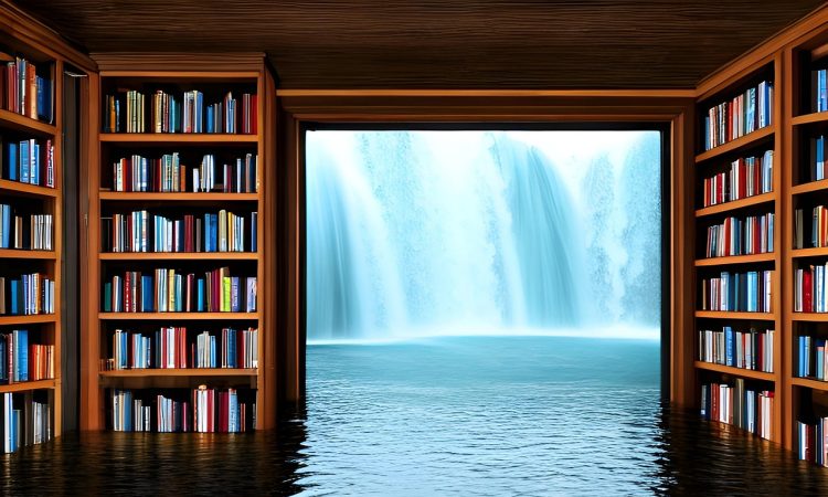 Bibliothèque sous une chute